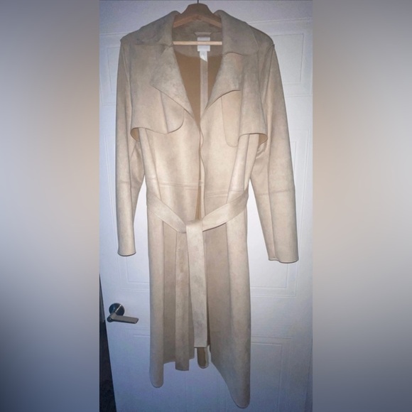 Oversized Faux Suede Trench Coat - Cream/Light Beige - Picture 4 of 11